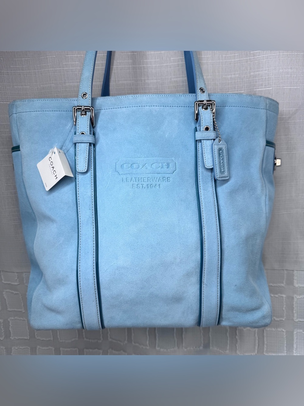 Coach Vintage Suede Gallery tote in Powder Blue- NEW WITH TAGS!